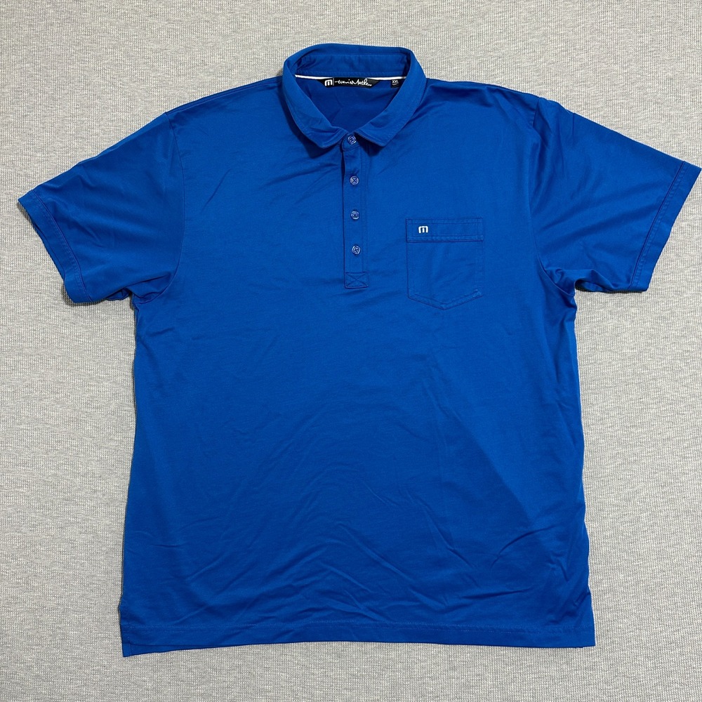 TravisMathew Short Sleeve Pima Cotton Blend Pocket Polo Shirt Blue Mens XXL